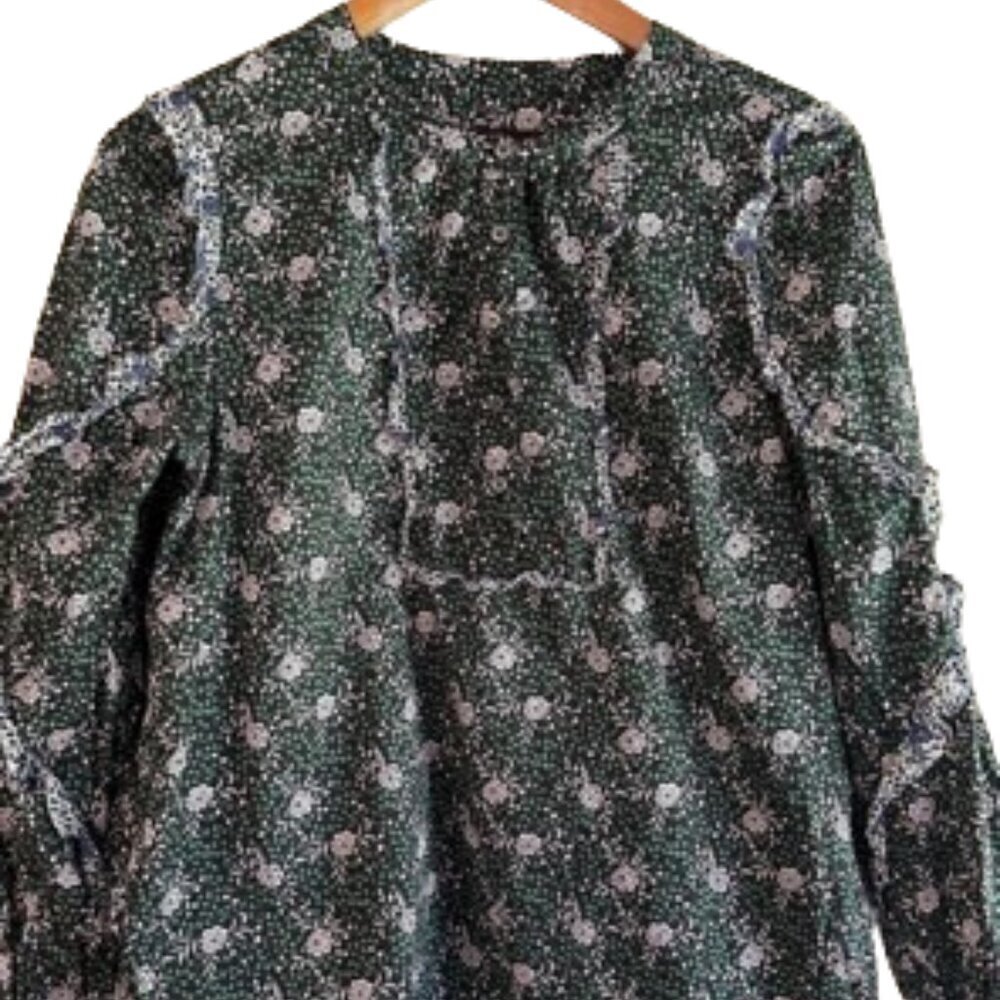 J. CREW x Liberty London Floral Ruffle Sleeve 100% Cotton Poplin Blouse Medium - Picture 2 of 10
